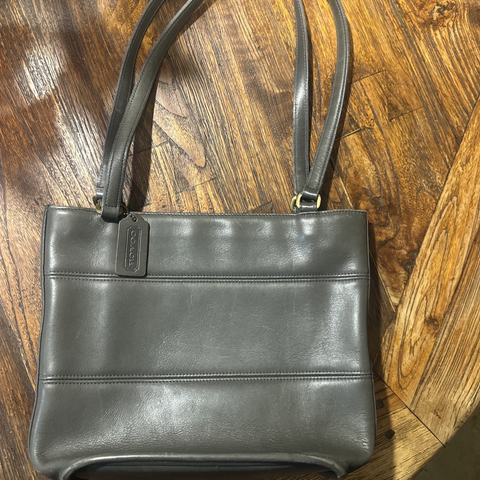 VTG Coach Tribeca Shopper Shoulder Bag 9098 Dark Gray Leather Brass 90s USA