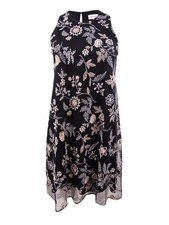 Calvin Klein Women's Embroidered Sleeveless Trapeze Dress (2, Black Multi)