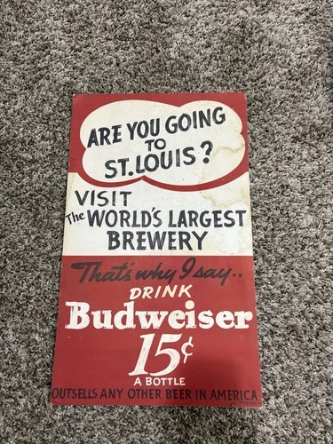 Budweiser beer Lithograph Cardstock Sign Original 1930s Antique Vintage 15 Cents