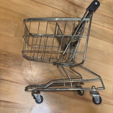 Vintage mini metal grocery shopping cart toy rolling wheels folded seat