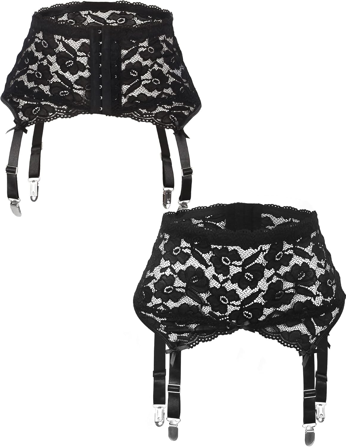 Black High Waisted Garter Belt for Thigh Highs Stockings 4-Strap Metal Clip S...