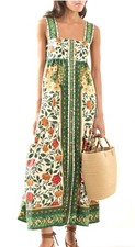 Farm Rio Dress Garden Tapestry Sand Floral Maxi Dress Size Small £330.
