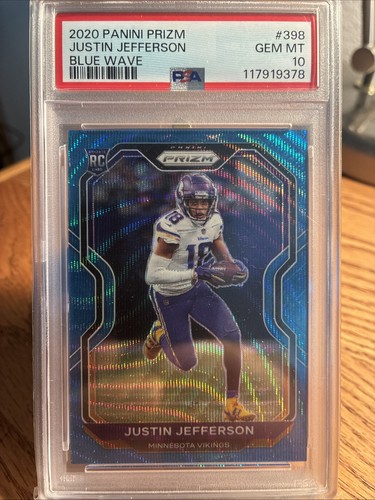 2020 Panini Prizm Rookie Justin Jefferson  Blue Wave /199 (RC) PSA Gem Mint 10