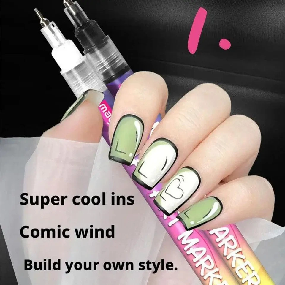 Juego de bolígrafos para arte en uñas de 12 colores, marcador para arte en uñas, bolígrafos para garabatos para uñas, uñas de 0,5 mm Foto 3 de 4