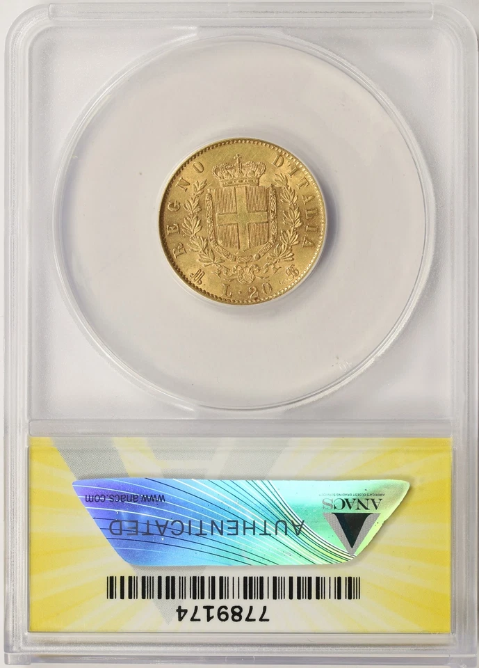 1874-M BN Italy Gold 20 Lire ANACS EF40 - Image 2 of 4