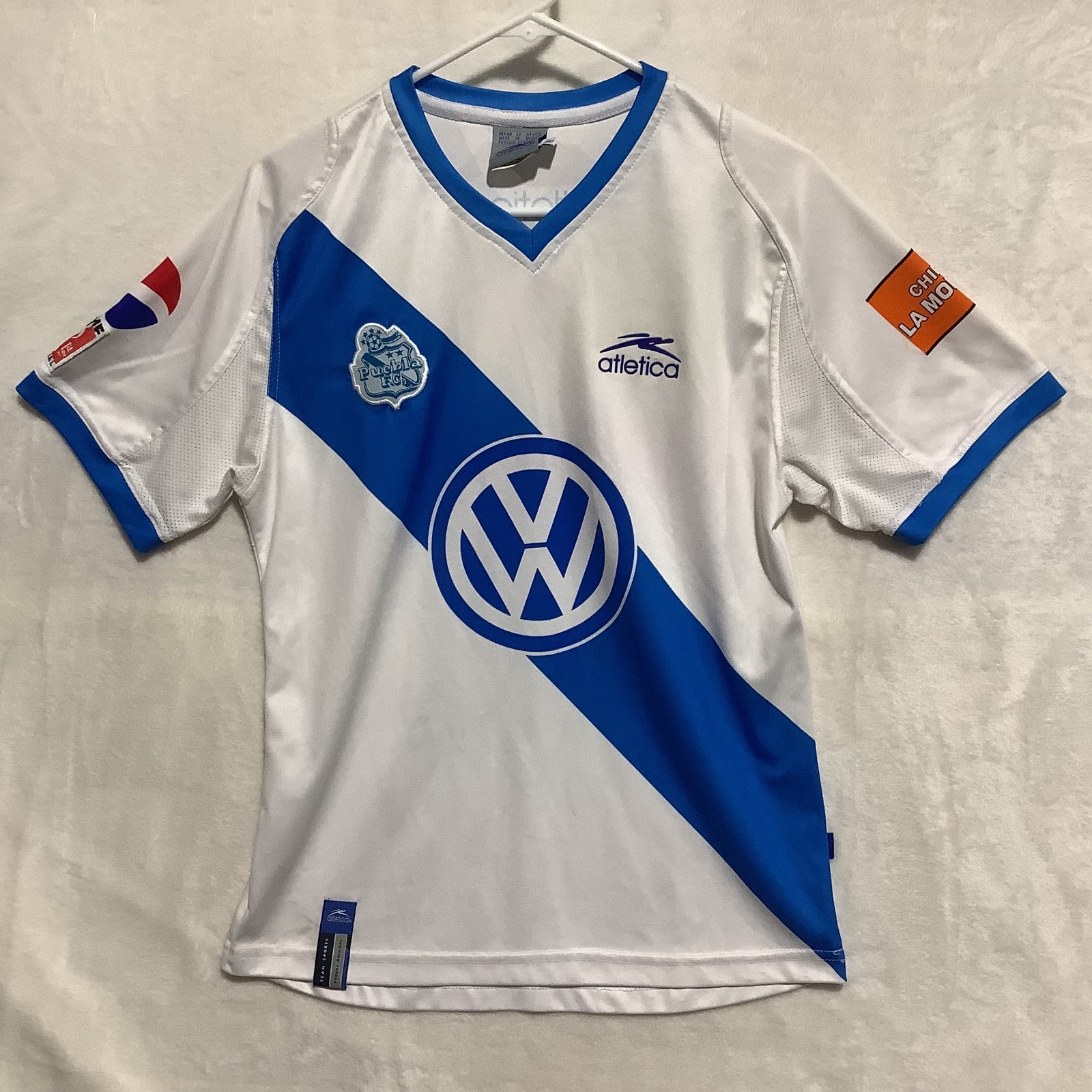 Atletica Puebla FC Home Soccer Jersey Size 14 Mesh Vented 3 Hermanos Cerveza Sol