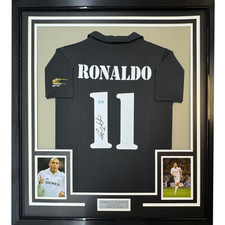 Framed Autographed/Signed Ronaldo Nazario 35x39 Real Madrid Jersey Beckett COA