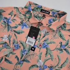 NEW Bad Birdie Mens XL Core Polo Shirt Coral Floral Fiesta Golf Short Sleeve