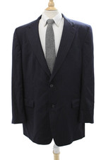 Hart Schaffner Marx Men Striped Dark Blue Wool Suit Jacket Size 46