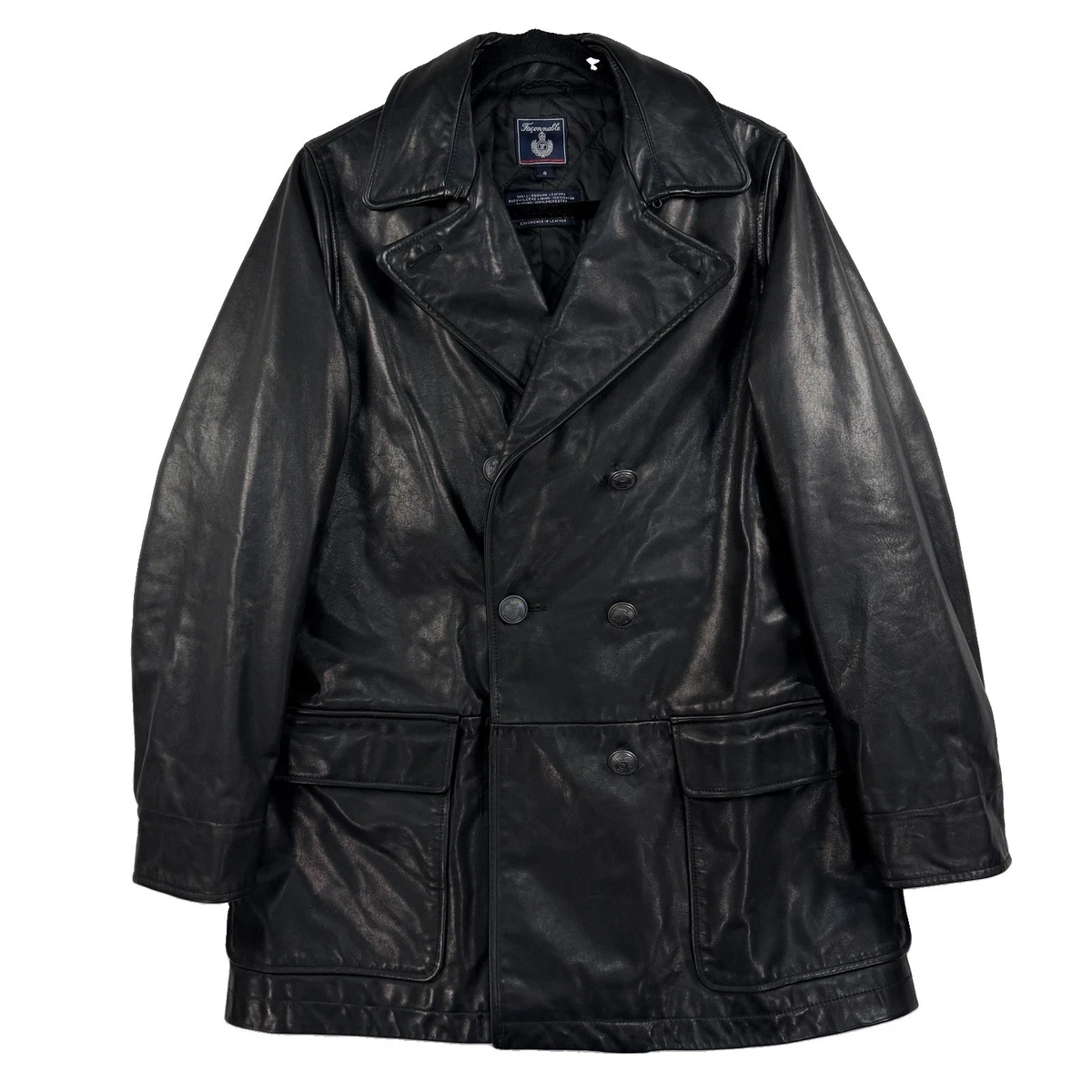 Black Leather Outer Shell Pea Coat Coats, Jackets & Vests for Men