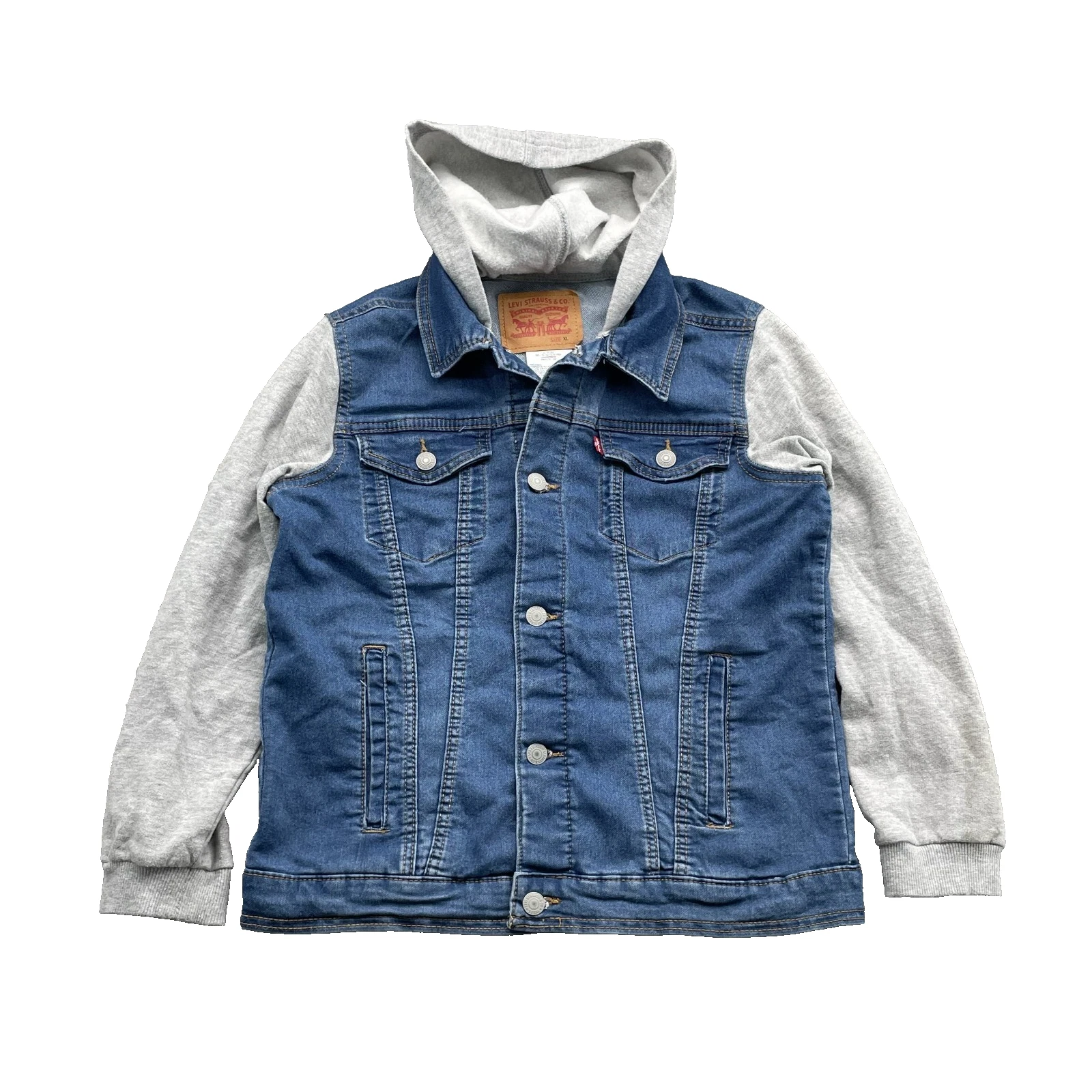 Levis Trucker Jacket Women XL Blue Denim Jean Sweatshirt Hoodie Western Workwear