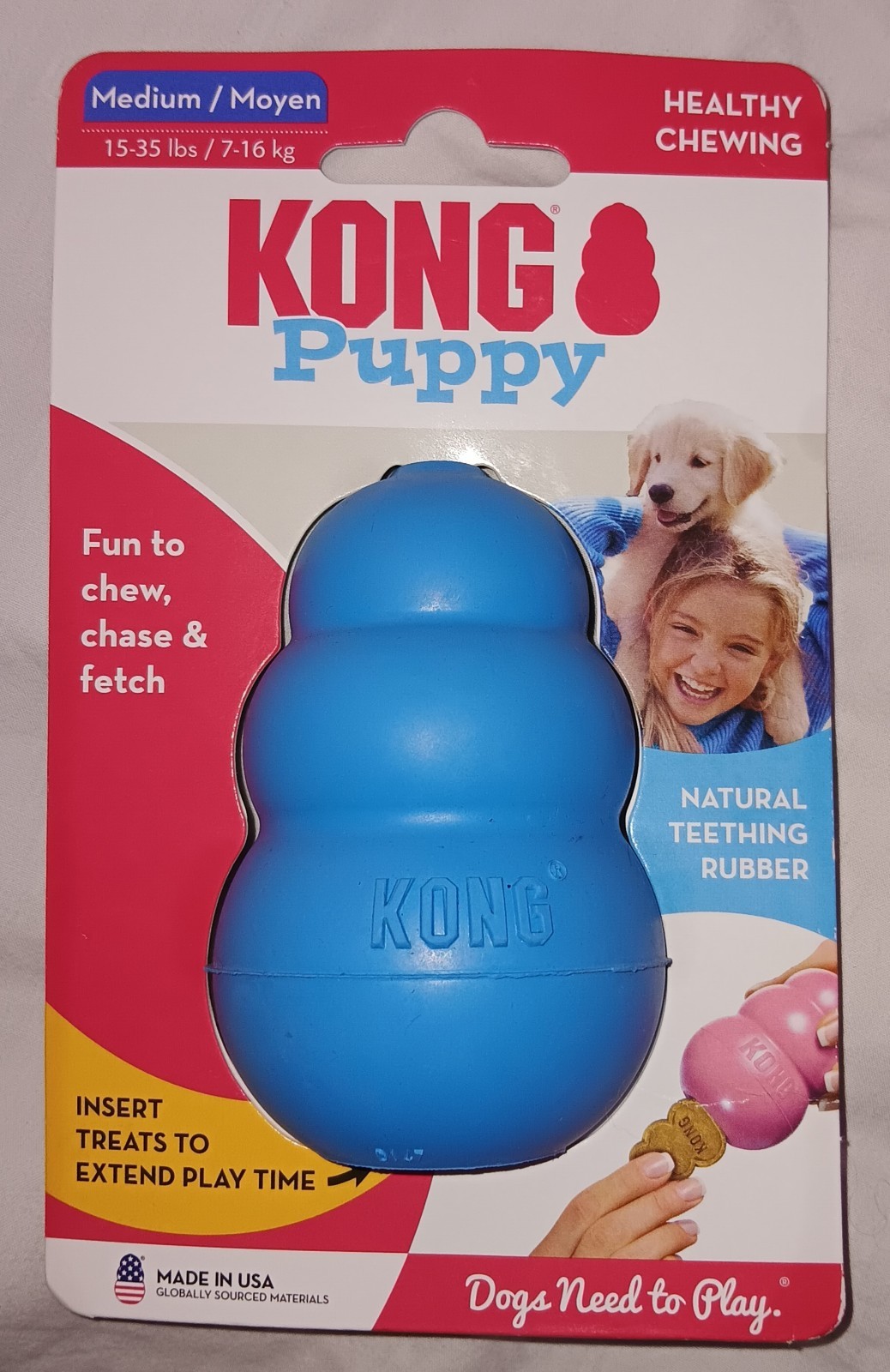 KONG Puppy Rubber Chew Toy - Medium, Blue, For 15-35lbs Dogs