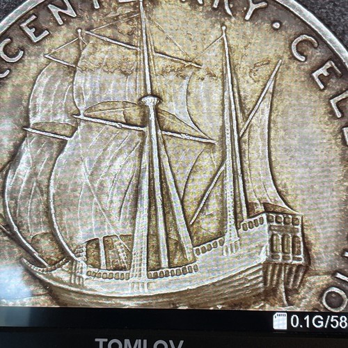 1920 D 50c Pilgrim Tercentenary Mayflower Commemorative Silver Half Dollar - Picture 17 of 24