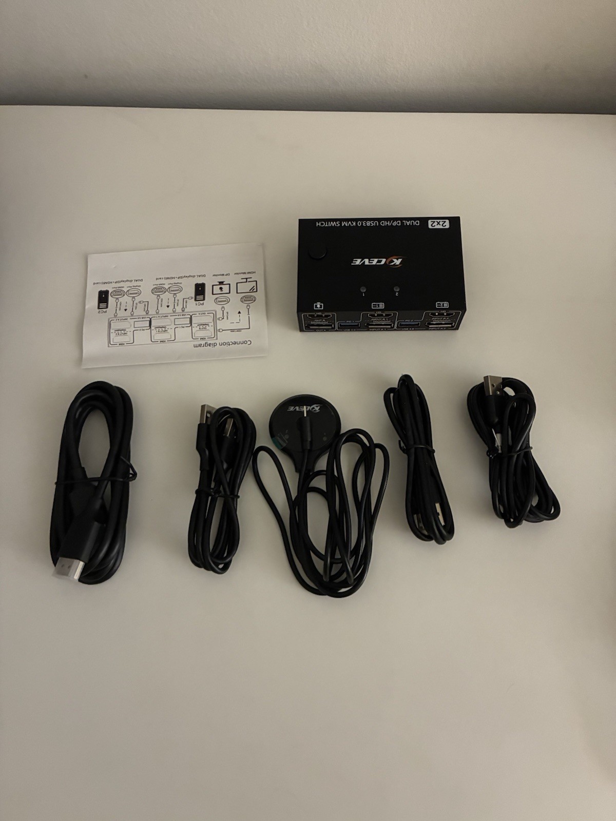 KCEVE Dual DP/HD USB 3.0 KVM Switch – PreOwned, Never Used, Dual Monitor Support