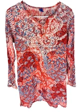 Raj Multicolor Cotton Tunic Beach Cover Up Embroidered Dress Tropical Vacation L