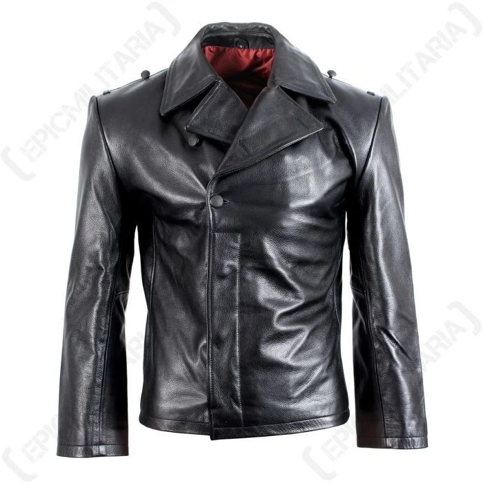 Veste Wrap Cuir Noir Panzer / U-Boat Allemande - Repro Style Uniforme Veste WW2 - Photo 1/4