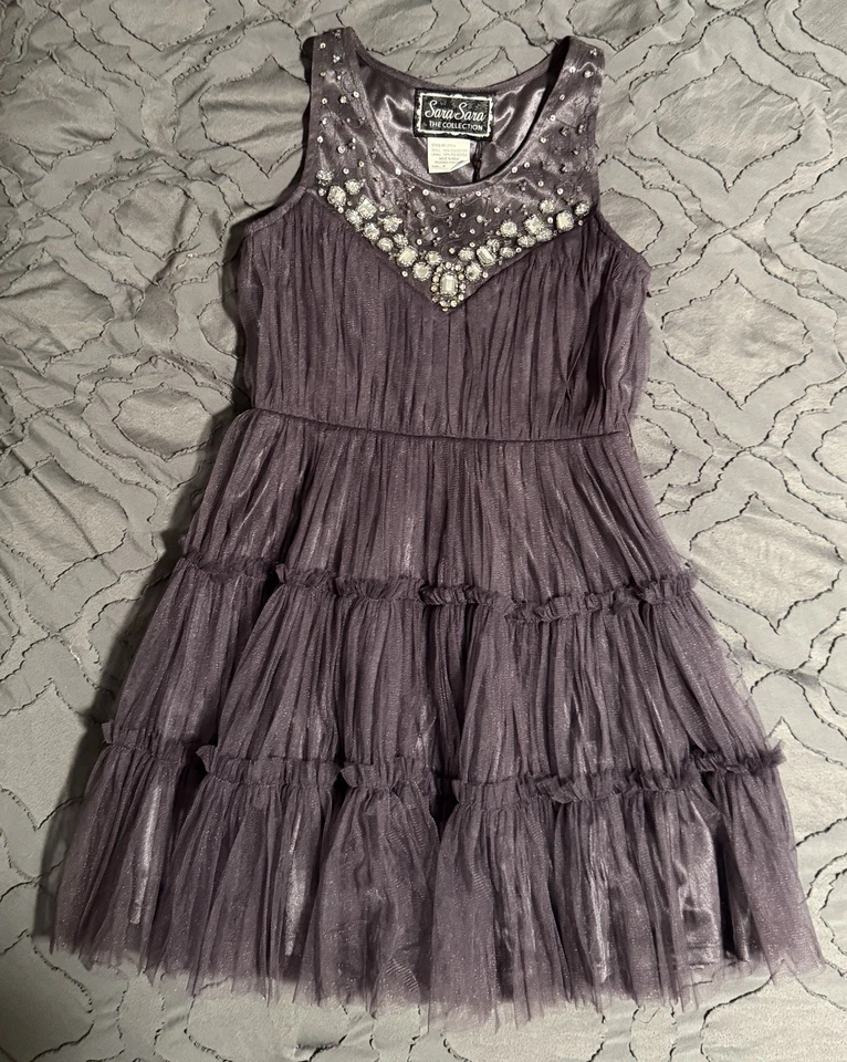 NWT Sara Sara Collection Vintage Ruffled Layer Beaded Dress, Girl’s 7 - Image 2 of 4