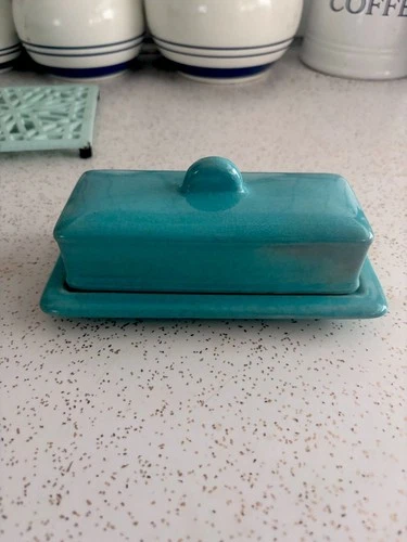 Antique Redwing Pottery “Gypsy Trail” Turquoise Butter Dish 1930s ***RARE***