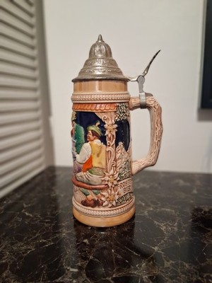 Vintage Handarbeit Gerzit Gerz German Lidded Ceramic Beer Stein