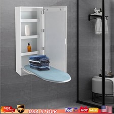Ironing Center 180° Swivel Built-In Ironing Board with 4shelves & 2hooks &Mirror