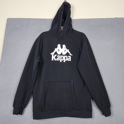 Kappa Hoodie Mens 2XL Black Pullover Fleece Graphic Logo Kangaroo Pocket