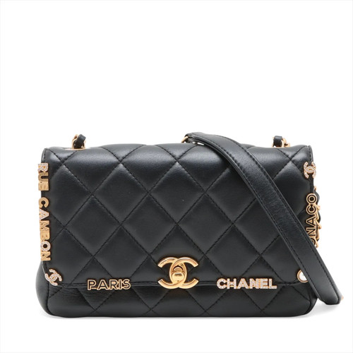 Chanel Mini Matelasse Lambskin Single Flap Single Chain Bag Black Gold Metal Fit