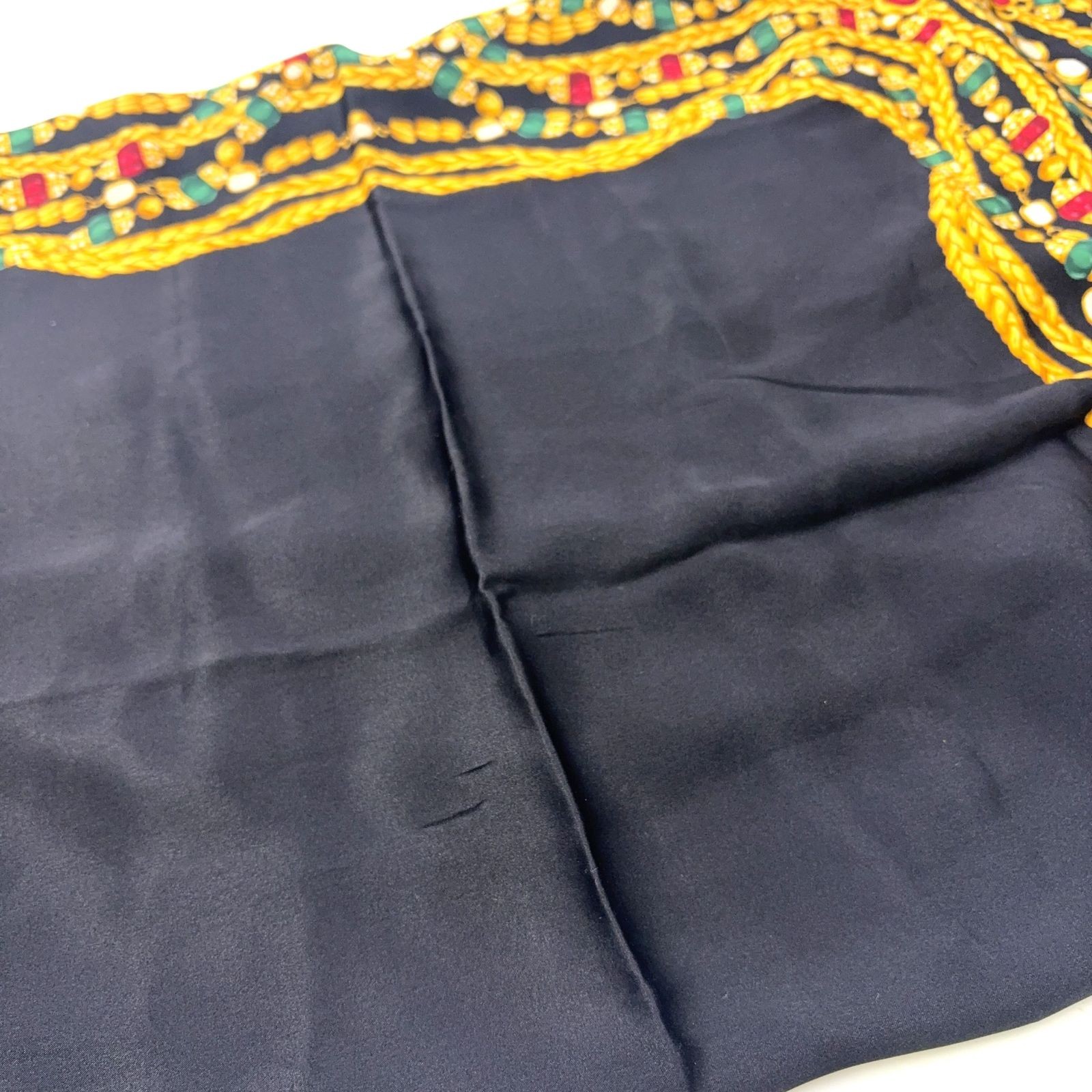 Auth CHANEL Silk Chain Pattern Black Scarf Women's Luxury Authentic thumbnail 6
