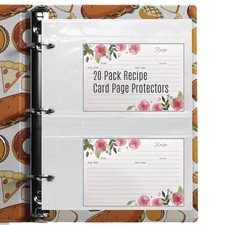 20 Pack of Recipe Card Page Protectors, Clear Refill Sheets Recipe Organizer