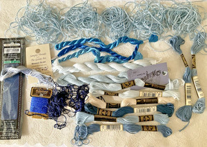 Needlepoint Embroidery Thread Collection Lot of 22 Shades of Blues Mixed Brands