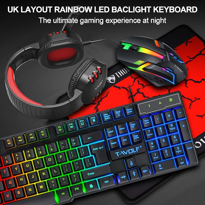 Ensemble Gaming T-WOLF TF800 Clavier Souris Casque Tapis Noir - 3