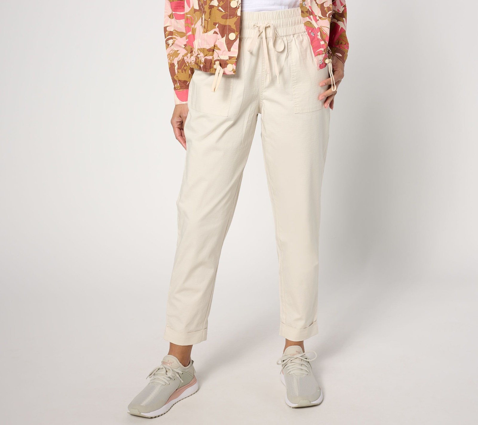 zuda Women's Plus Sz Pants 1X Regular Stretch Woven Ripstop Ankle White A642808