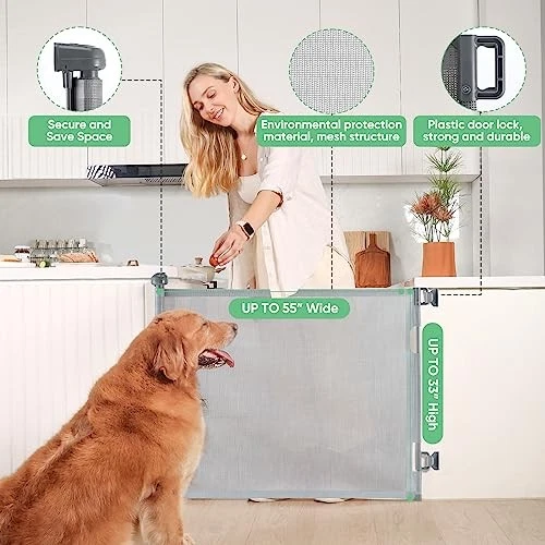 Likzest Retractable Baby Gate Mesh Gate 33" Tall 55" Wide SH20.006DC - Gray