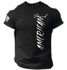 Proud American T Shirt USA Flag Military Patriotic Tee 100% Cotton