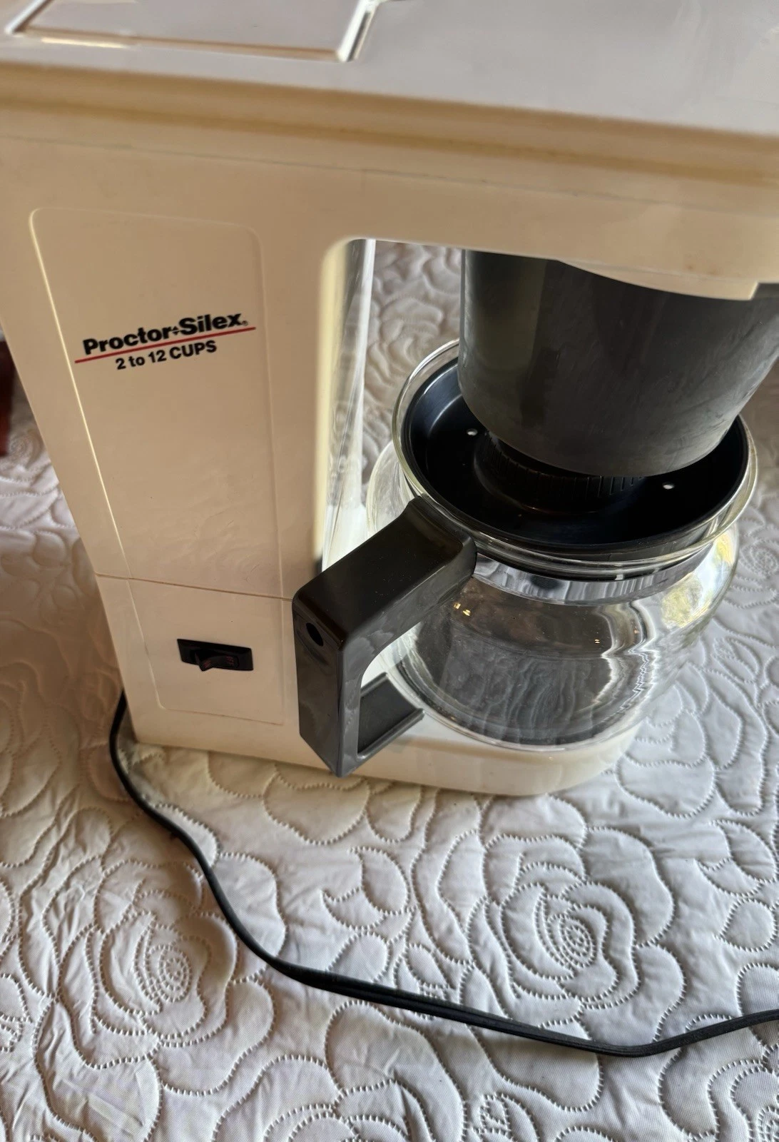 Vintage Proctor-Silex 2-12 Cup Filter Coffee Maker, White/Black, Glass Carafe