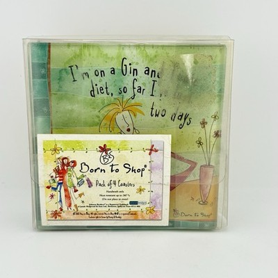 Johnson Brothers Born To Shop 4er Set Glasuntersetzer Neu in Packung Getränk Motiv