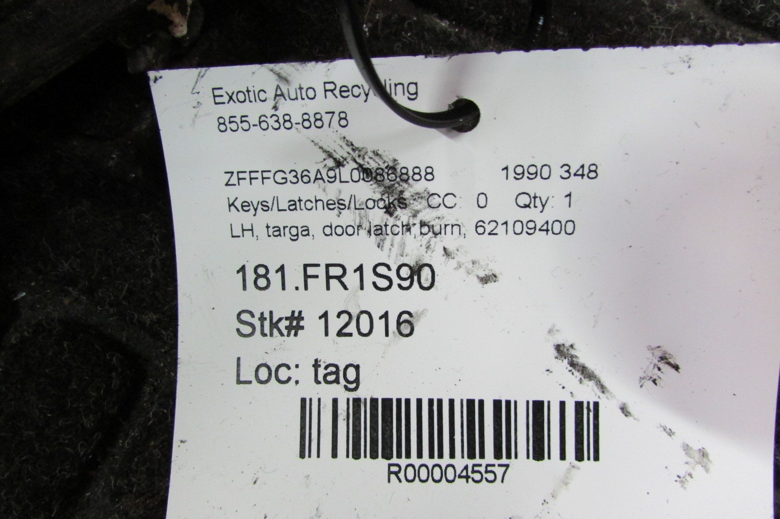 Ferrari 348 Targa LH, Left Door Lock Latch, Burned, P/N 62109400