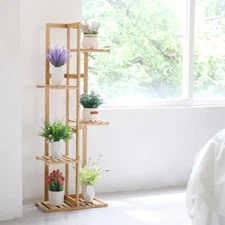 Bamboo Corner Tall Plant Stand Rack Multiple Flower Holder Shelf Indoor Outdoor