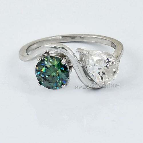 2.80Ct Certified White & Blue Duo Diamonds Ring, Great Sparkle- VIDEO