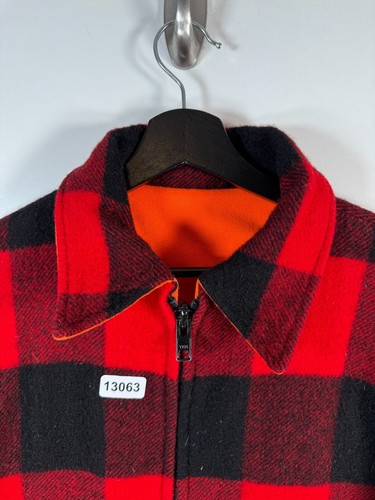 Vtg Woolrich Men Full Zip Reversible Buffalo Plaid Hunting Jacket Red Sz L 24x30 - Picture 3 of 12