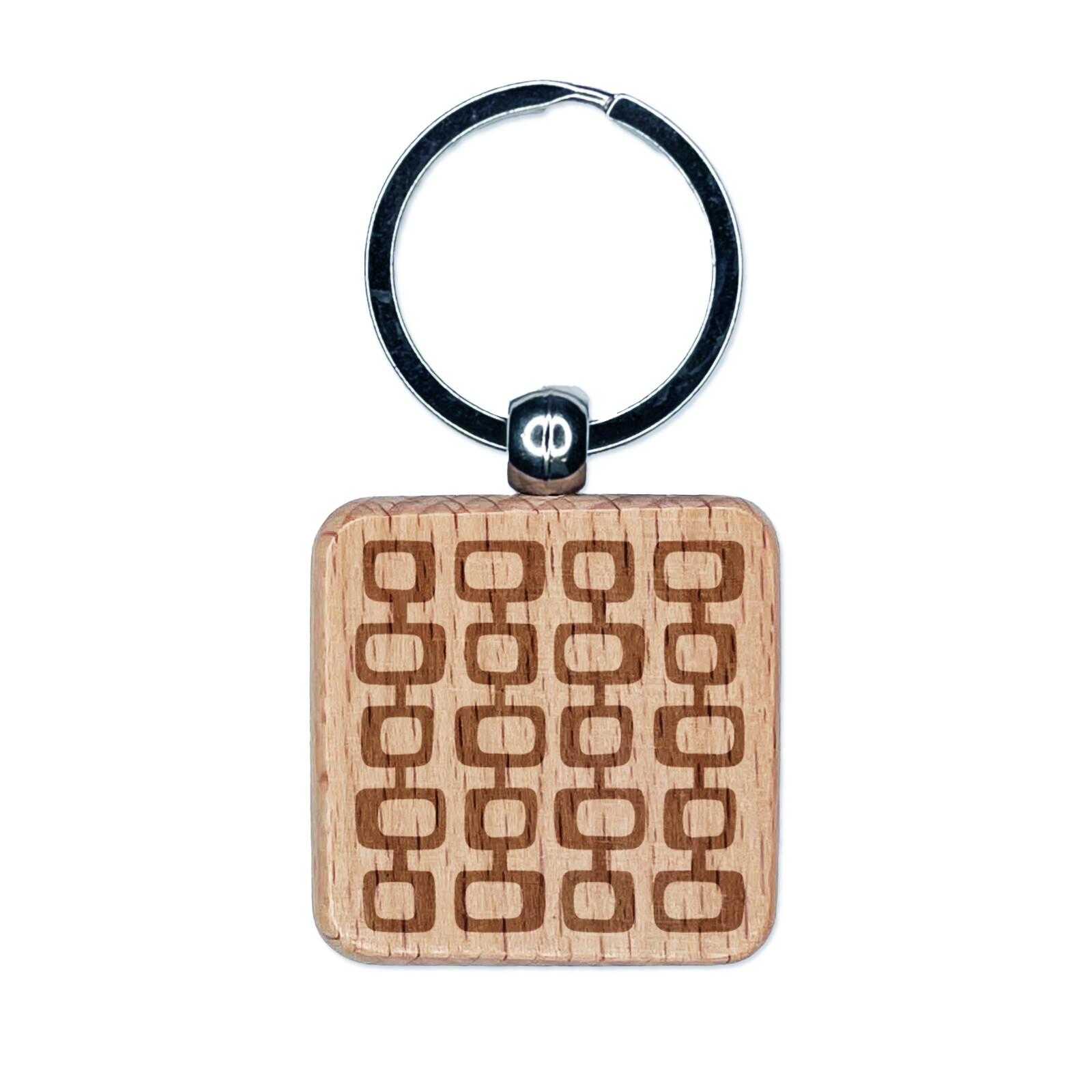 Retro Mid Century Square Engraved Wood Keychain Charm Tag  