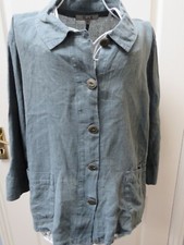 Flax Pure Linen Ladies Jacket Size M Green Pockets Overshirt Lagenlook Arty Boho