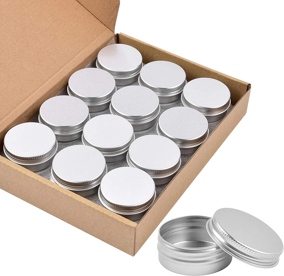 100 Pack Metal Tins 4 oz Aluminum Containers Screw Top Round Tin Cans  Silver