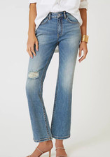 NEW Anthropologie Pilcro 27 The Yaya Kick Flare Jeans Medium Blue Denim Distress