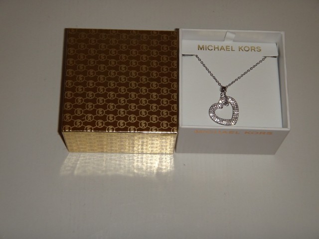 Michael Kors Women's MK Silver Tone Necklace Crystals Pave Heart MKJ6523040 +BOX