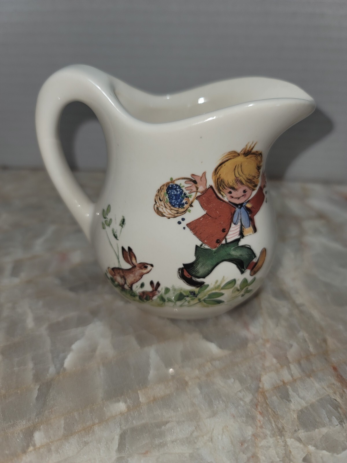 Vintage McCoy Pottery USA  Mini Pottery Pitcher: Boy With Rabbit