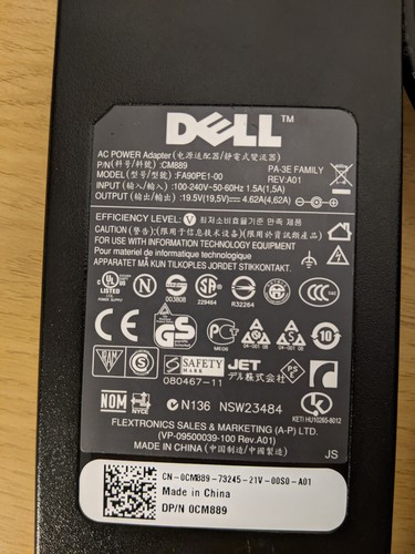 DELL FA90PE1-00 LAPTOP AC ADAPTER 19,5V 4,62A 90W LADEGERÄT