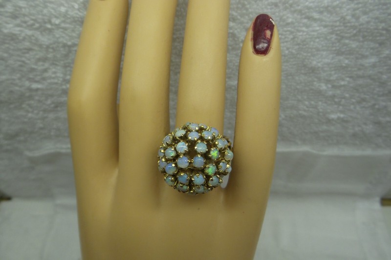 Lovely Estate 1960's Solid 14kt Multi Fiery Opals Gemstone Dome Ring