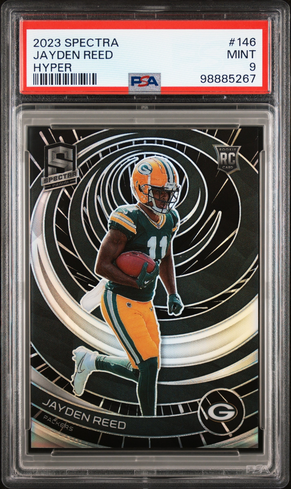 2023 Panini Spectra #146 Jayden Reed Hyper /75 RC PSA 9 Low Pop