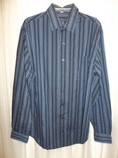 VANHEUSEN STUDIO Long Sleeve NAVY BLUE COTTON Men's Shirt Size LARGE