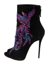 GIUSEPPE ZANOTTI Black Suede Crystal Mid-Calf Boots Size 10 IT 40 Good Condition